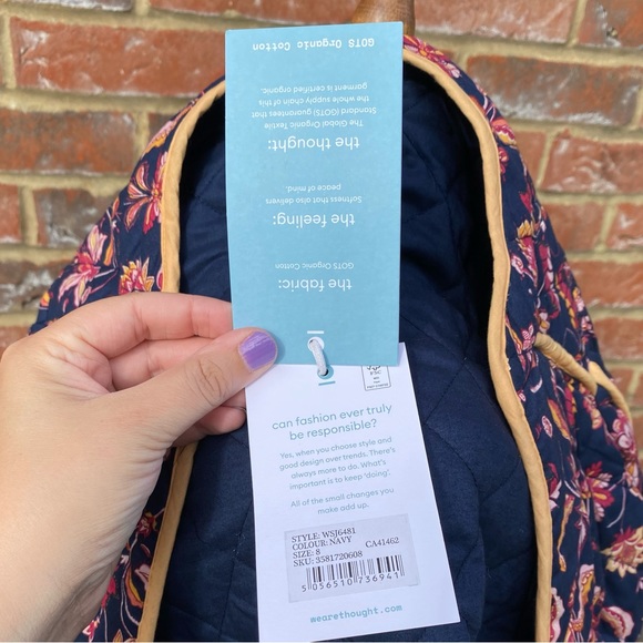 BNWT Thought Size 8 100% Organic Cotton Floral Paisley Print Open Jacket Trim - Picture 7 of 15